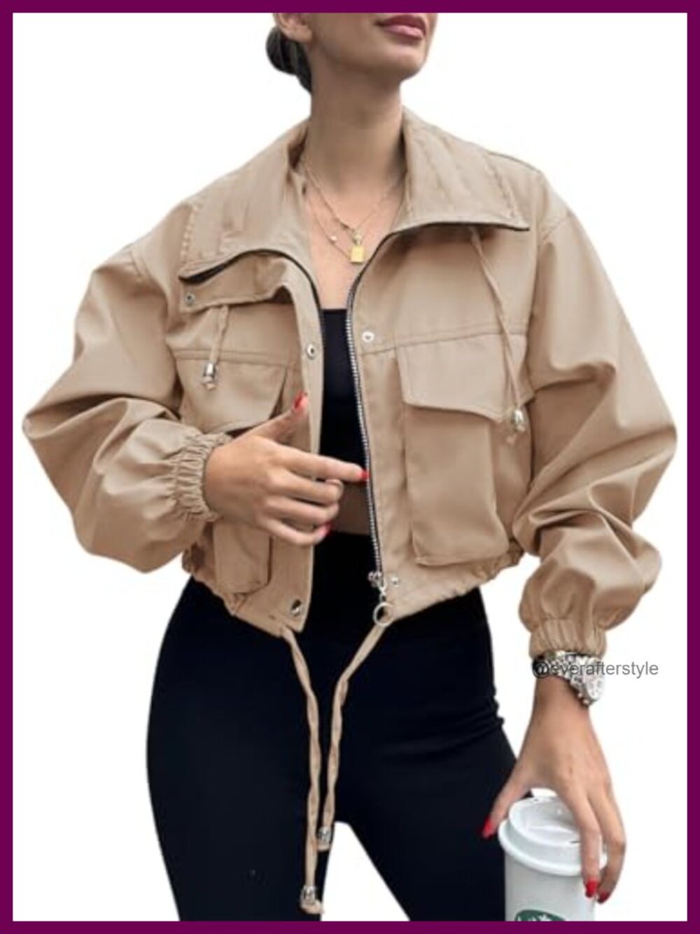 Womens Cropped Bomber Jacket Lightweight Zip Up Utility Coat Oversized